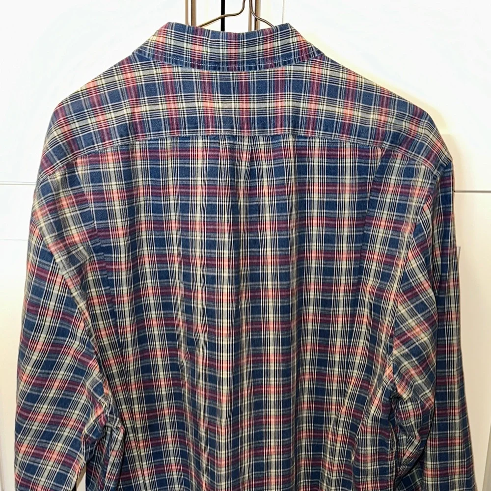 J. Crew Men's Organic Cotton Indigo Chambray Plaid Shirt XL